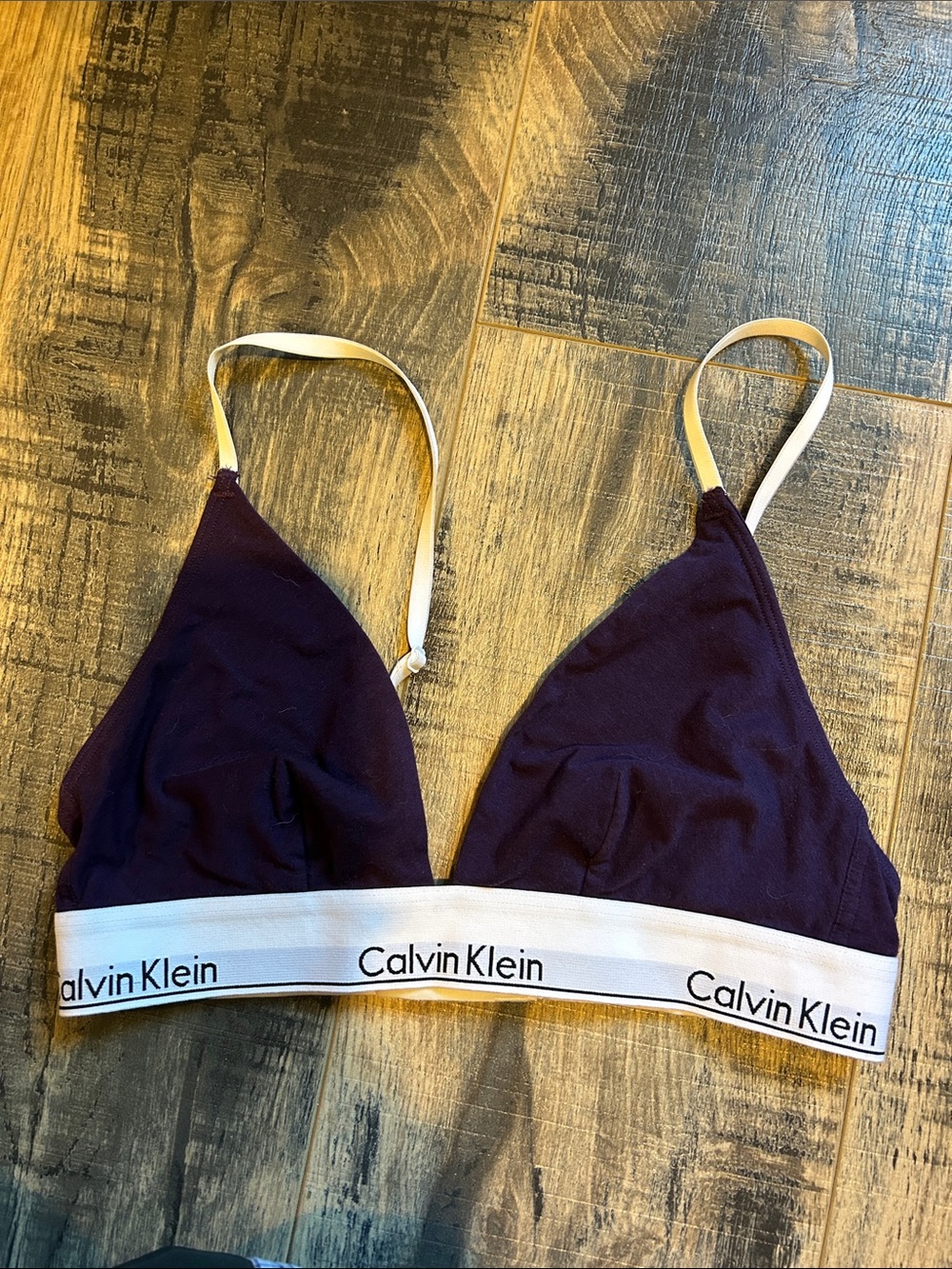 Calvin Klein Deep Purple Triangle Bralette with White Logo Band